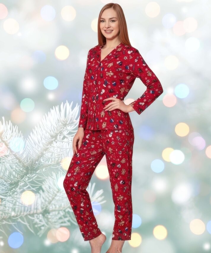 Süet Yılbaşı Desenli Pijama Takımı - 2
