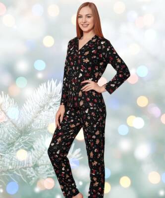 Süet Yılbaşı Desenli Pijama Takımı - 4