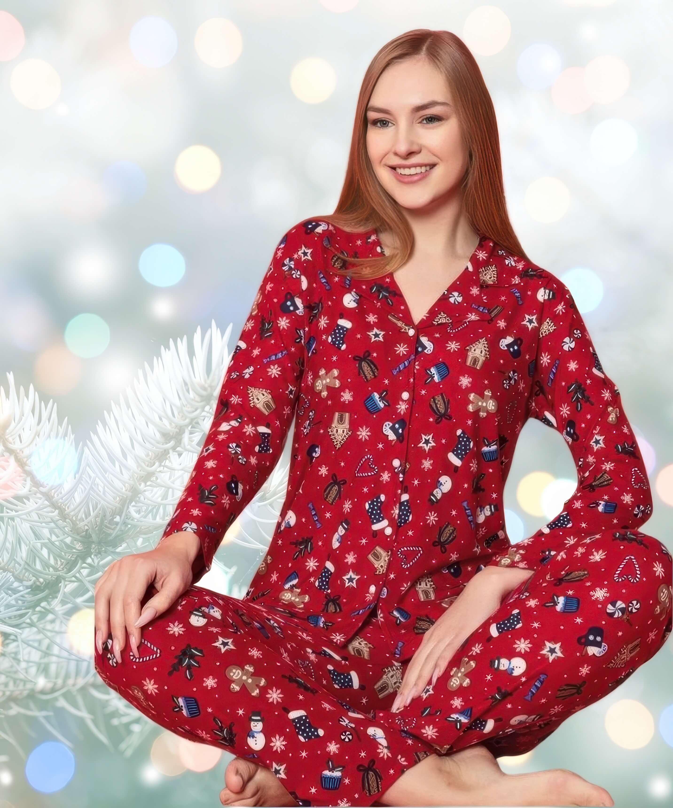 Süet Yılbaşı Desenli Pijama Takımı