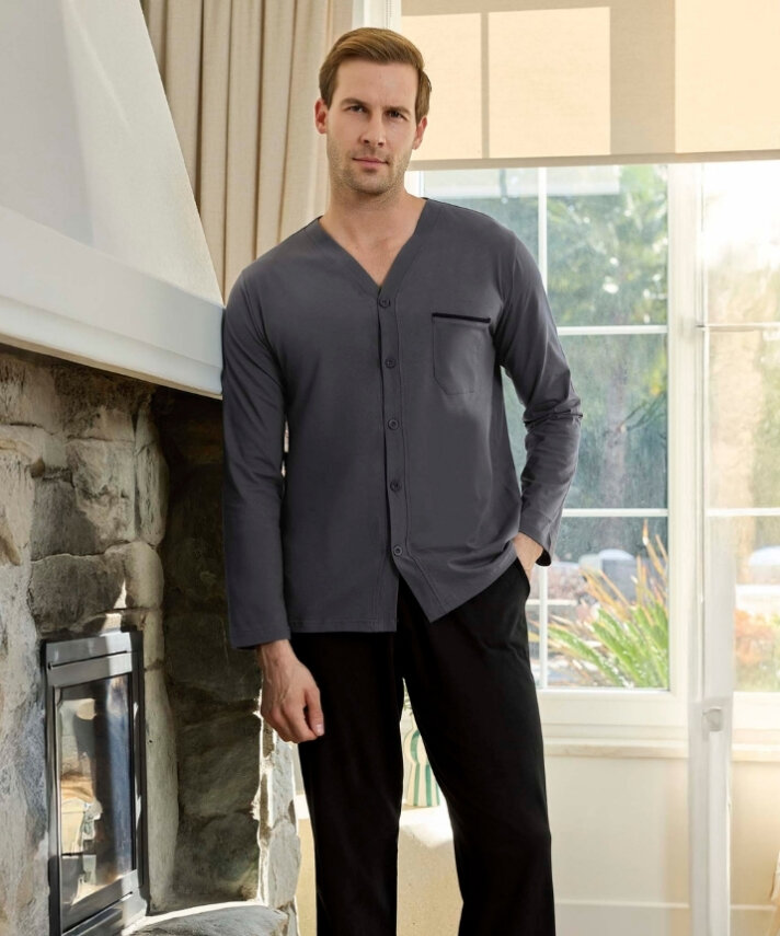 Önden Düğmeli Düz Pijama Takımı - 2