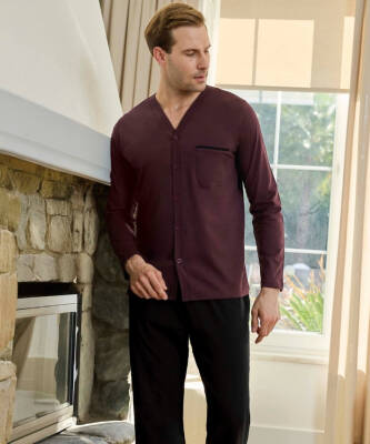 Önden Düğmeli Düz Pijama Takımı - 4