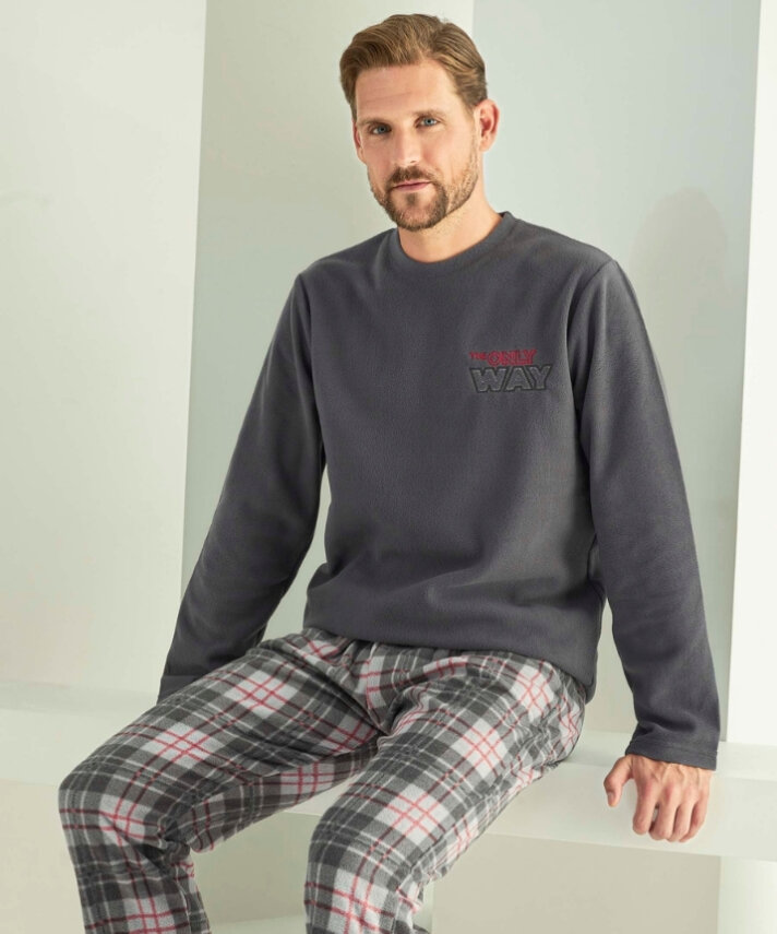 Yuvarlak Yaka Polar Pijama Takımı - 5