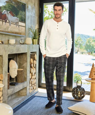 Waffle Patlı Erkek Pijama Takımı BEYAZ