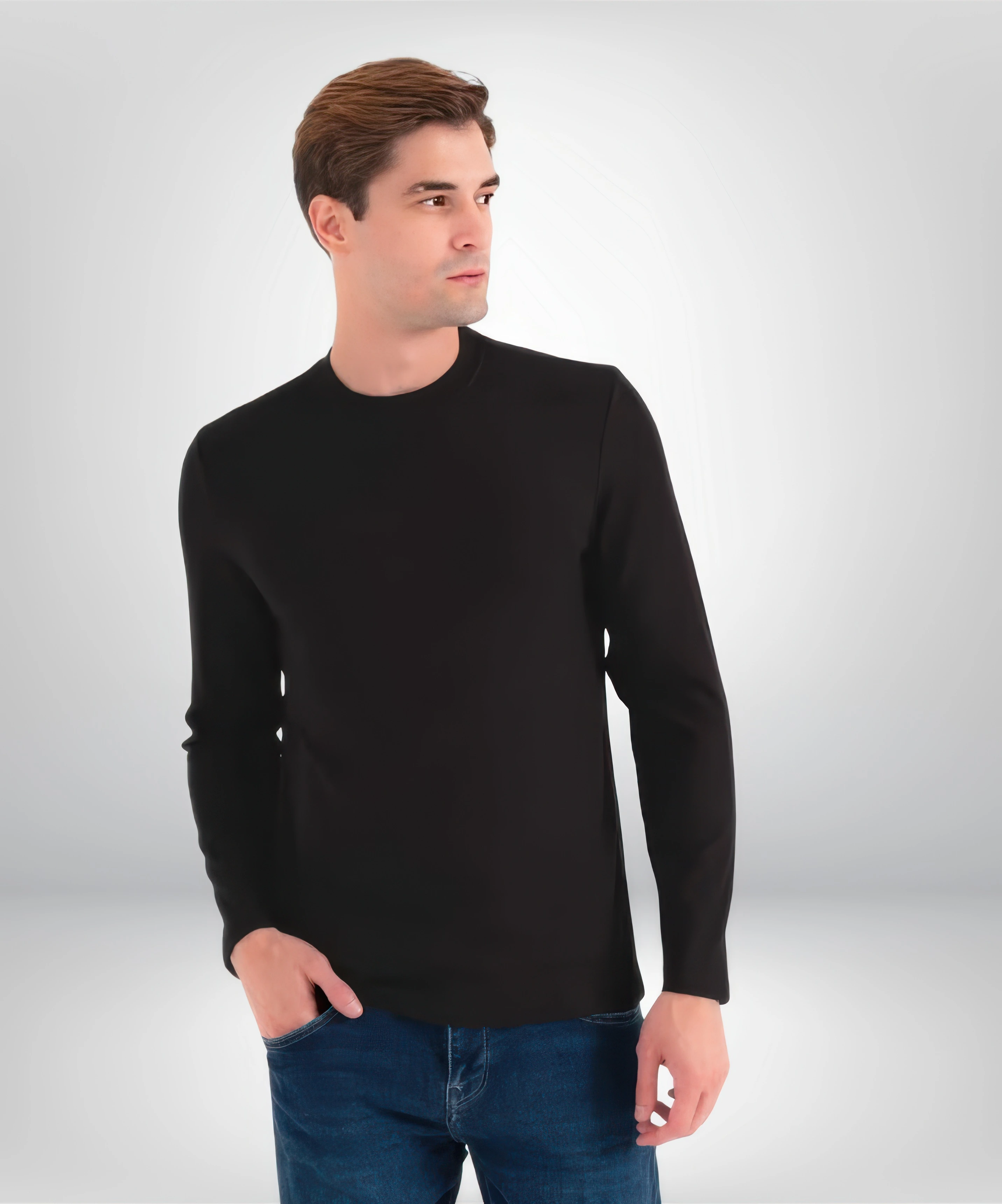 Erkek Ribana Kapalı Yaka Uzun Kol Badi SİYAH