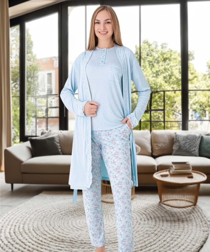 Melisa 3'lü Set Uzun Kol Pijama Takımı - 3