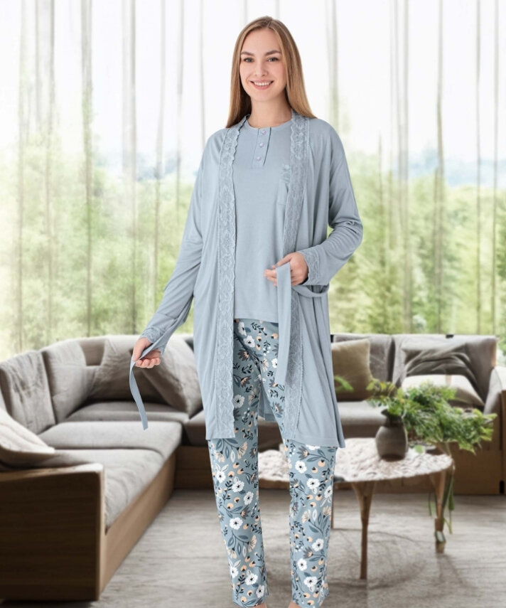 Melisa 3'lü Set Uzun Kol Pijama Takımı - 5