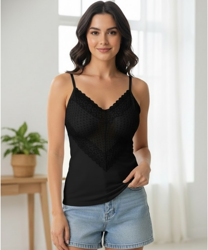 Likralı V Yaka Çapraz Dantelli Atlet - 3