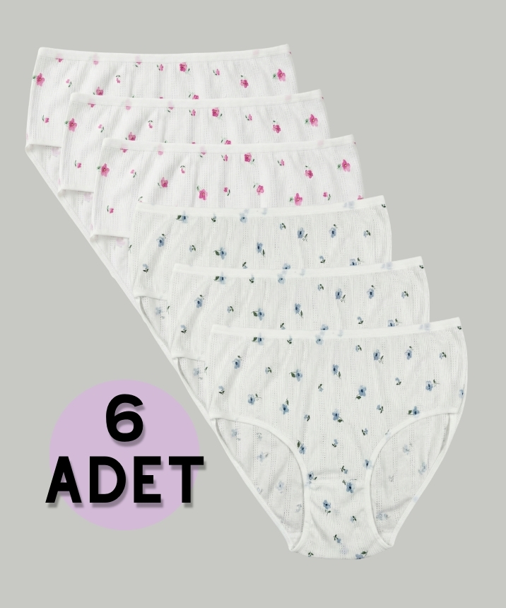 6'lı Paket Mine Çiçekli Pamuklu Bato Külot