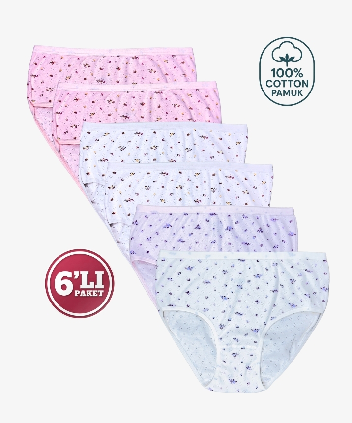  6'lı Paket Çiçekli Pamuklu Külot - 1