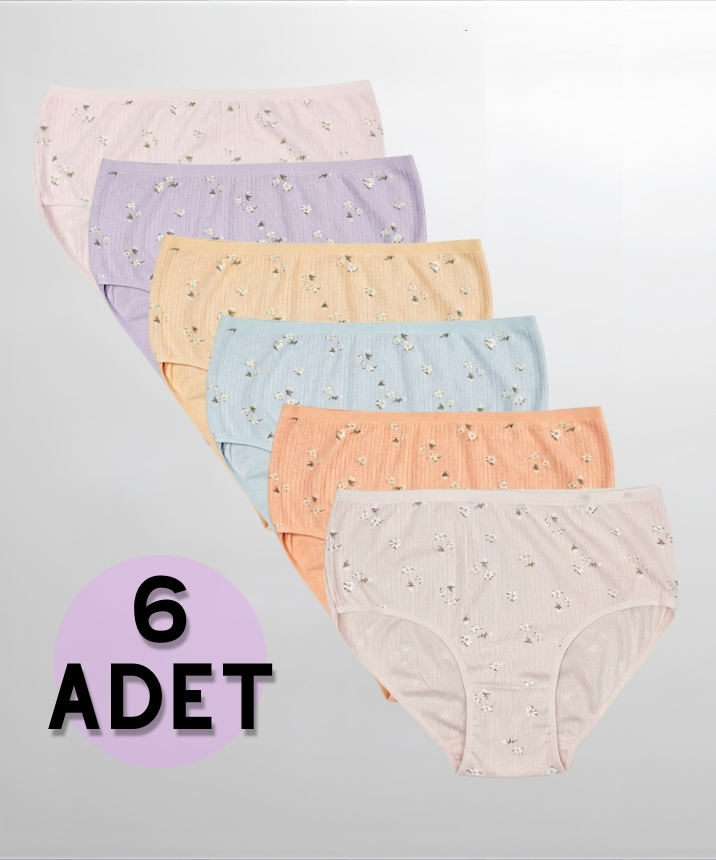 6'lı Paket Çiçekli Fitilli Likralı Bato Külot