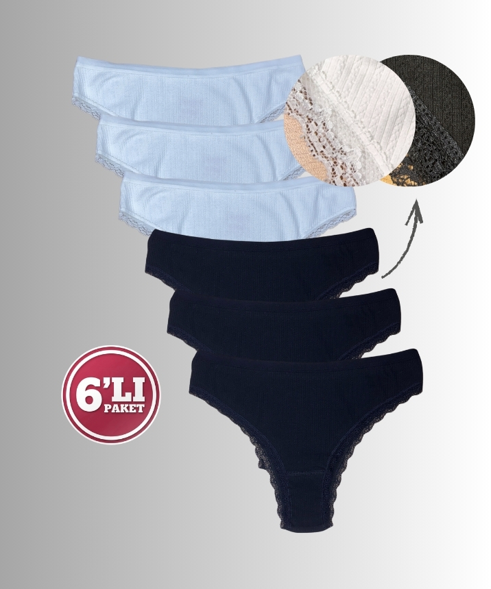 6'lı Paket Dantelli Brazilian Külot - 1