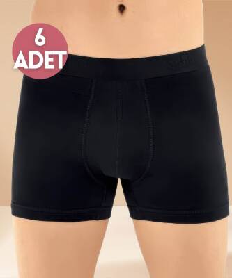 6'lı Paket Düz Likralı Boxer Siyah